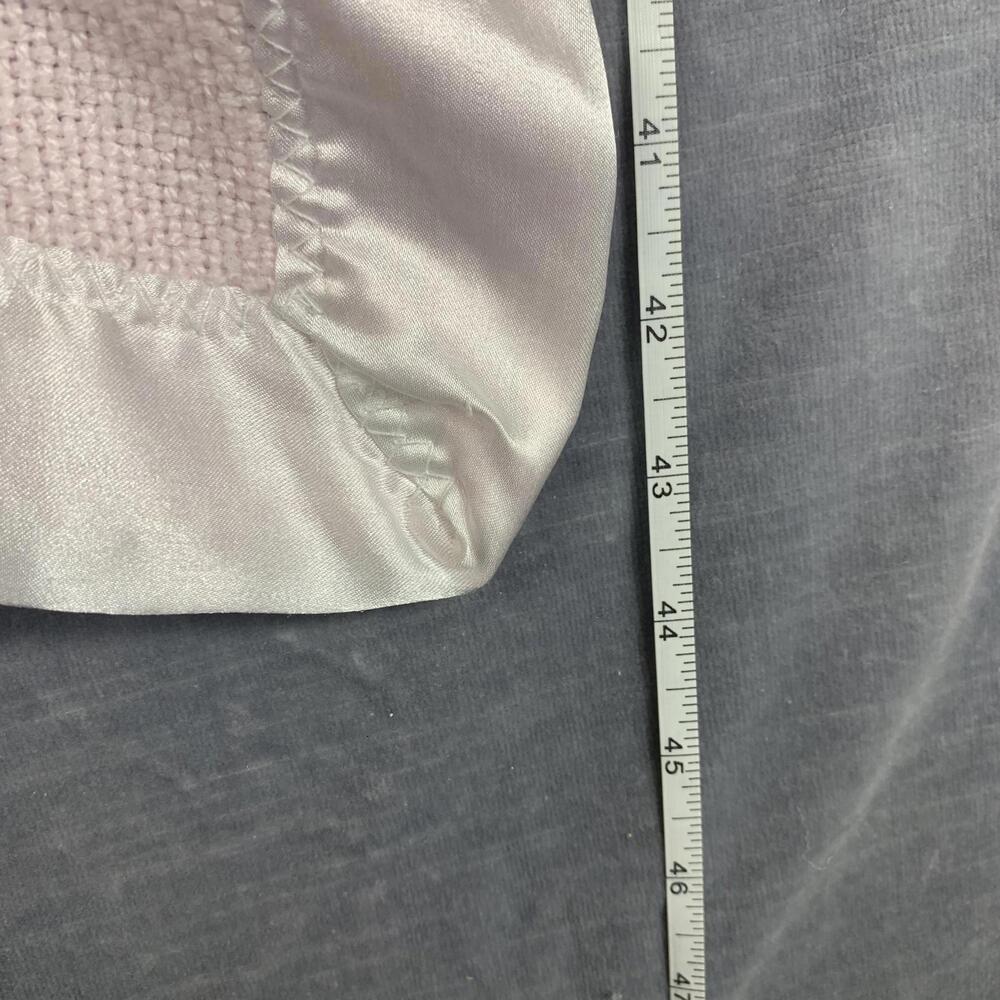 Hand Woven Soft Pink Knit Baby Blanket with Satin Trim - Picture 6 of 7